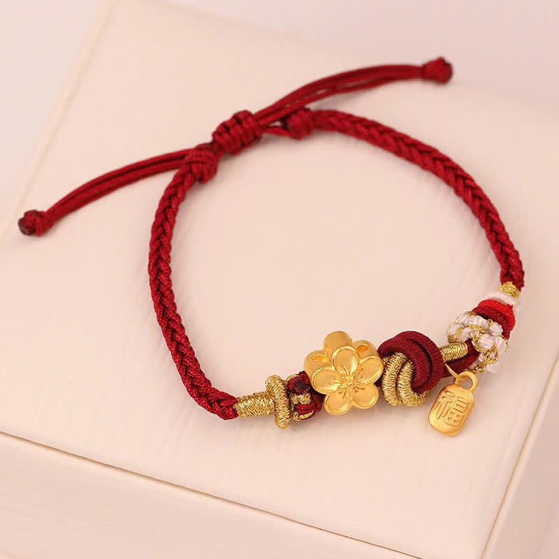 Hand-Woven Red String Gold Copper Peach Blossom Adjustable Bracelet