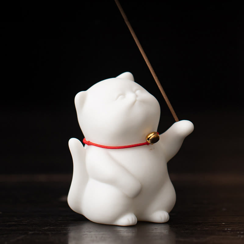 Mini Cute Cat Ceramic Healing Incense Burner Desk Decoration