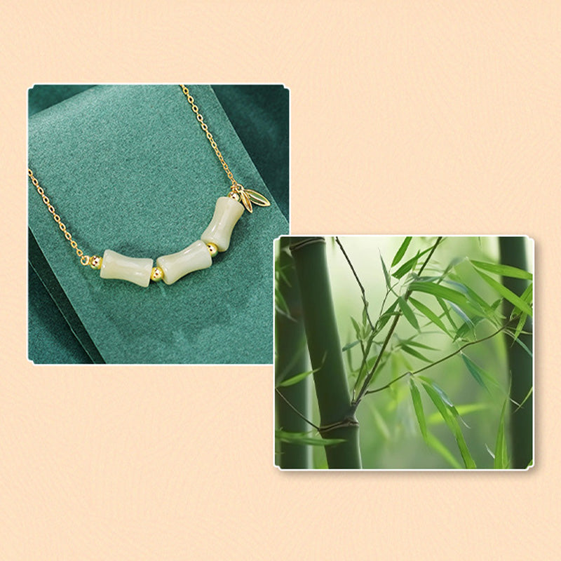 925 Sterling Silver Hetian Jade Bamboo Fu Character Prosperity Necklace Pendant Bracelet