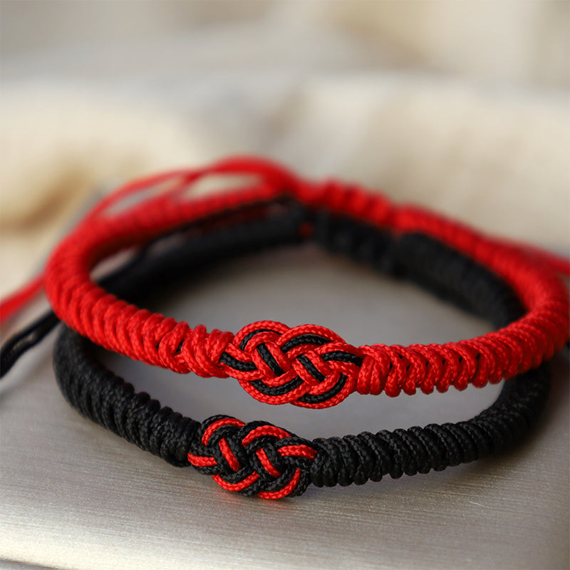 Handmade Tibetan Endless Knot Red String Bracelet Set for Couples, 2Pcs