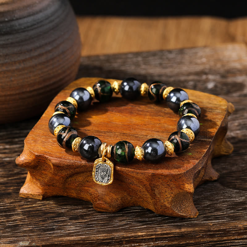 Tibetan Zakiram Goddess of Wealth Liuli Glass Incense Ash Porcelain Bead Luck Bracelet