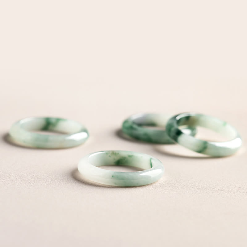 Hand-Polished Natural Green Jade Minimalist Solid Stone Band Ring