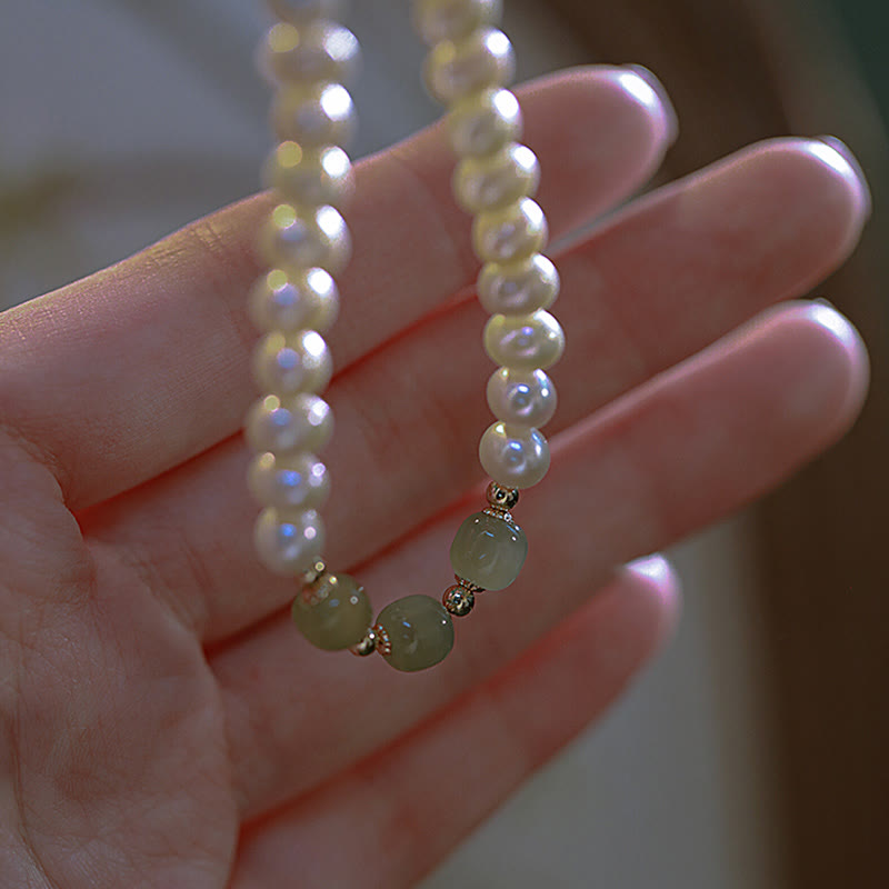 14K Gold Plated Natural Pearl & Hetian Jade Sincerity Bead Chain Bracelet