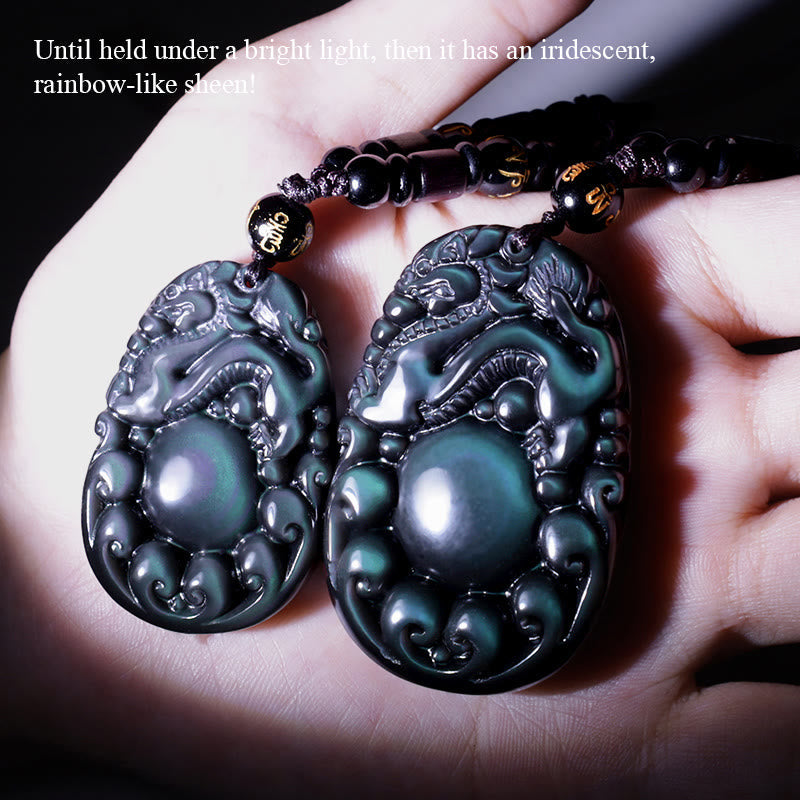 Tibetan Positive Rainbow Obsidian PiXiu Necklace