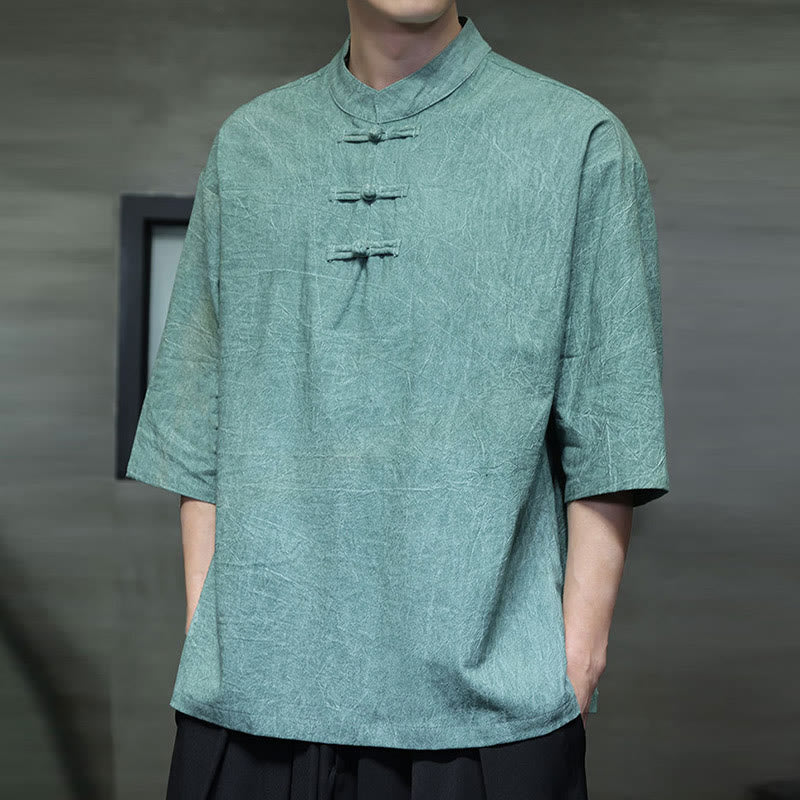 Cotton Linen Half-Sleeve Stand Collar Meditation Shirt