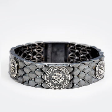 925 Sterling Silver Dragon Scales Textured Bangle Bracelet