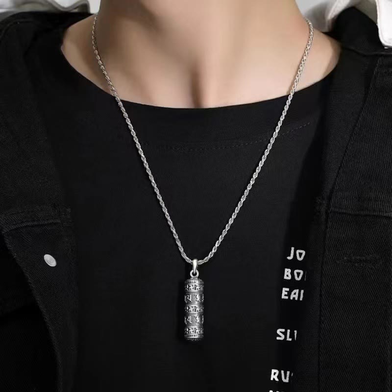 Copper Om Mani Padme Hum & Buddhist Swastika Twisted Chain Pendant Necklace