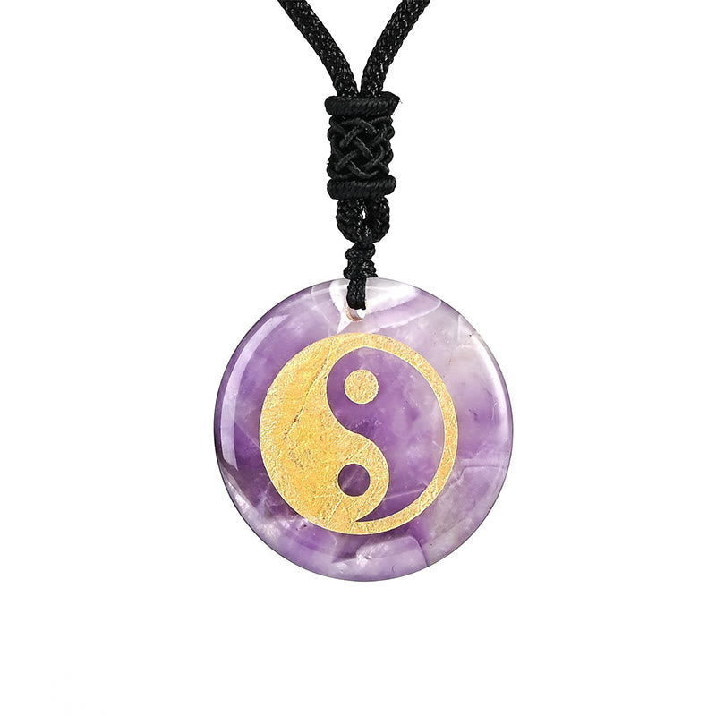 Various Crystal Amethyst Tiger Eye Green Aventurine Yin Yang Spiritual Necklace Pendant