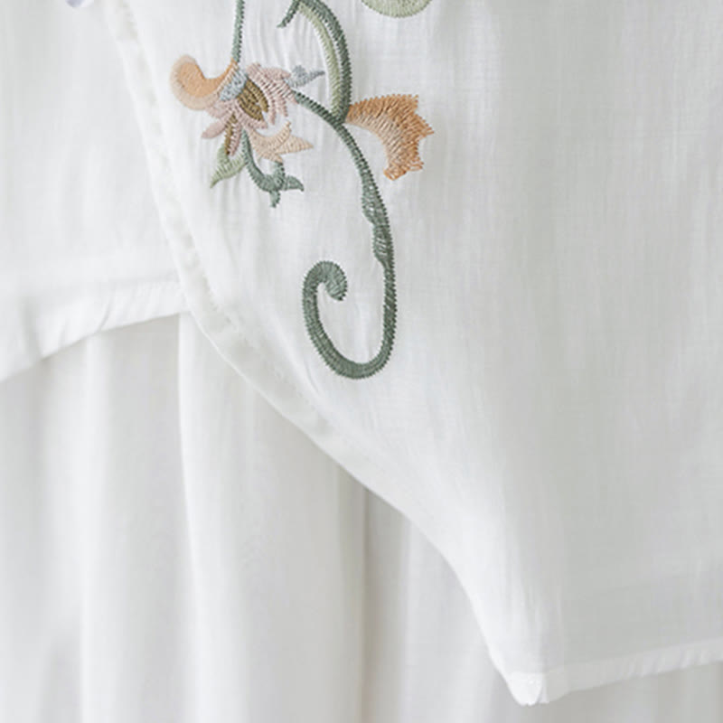 2Pcs Flower Embroidery Short Sleeve Tee T-shirt Wide Leg Pants Set