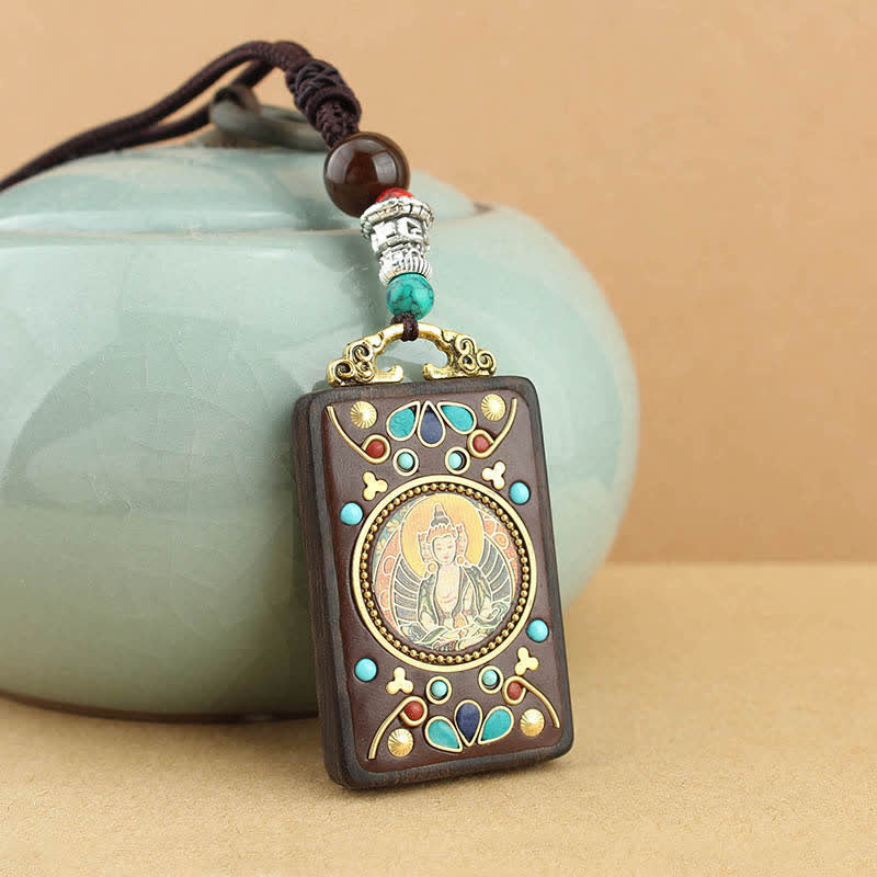Tibet God of Wealth Thangka Ebony Peace Necklace Pendant