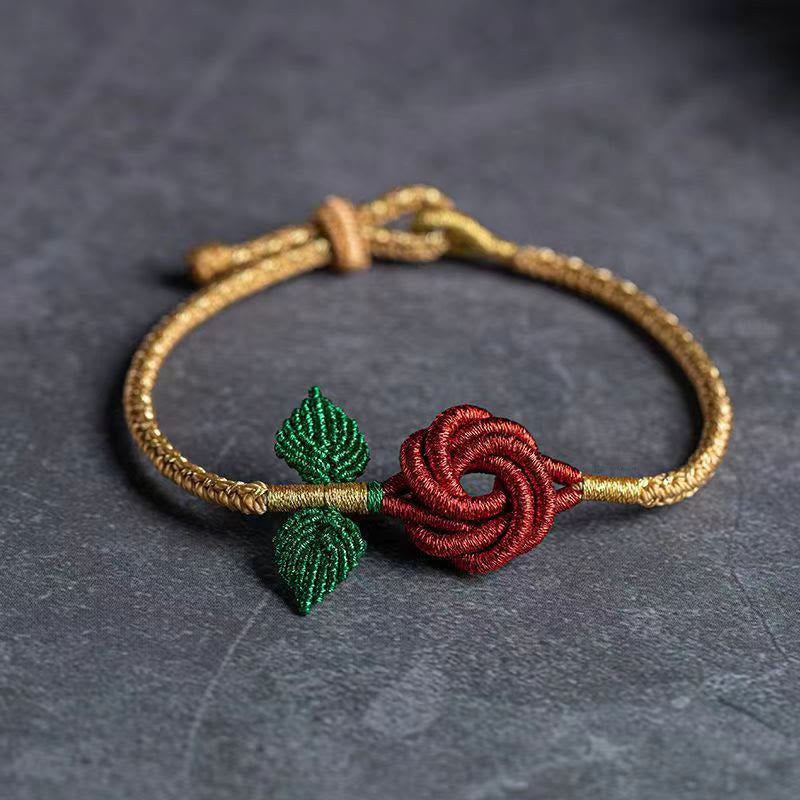 Rose Flower Rope Eight Thread Peace Knot Luck Handmade Bracelet