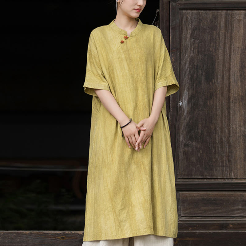 Handmade Tie Dye Ramie Linen Midi Dress Wide Leg Pants With Pockets