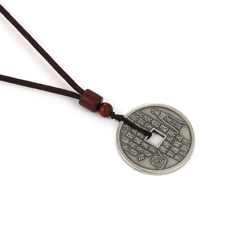 Handmade Sterling Silver & Copper Bagua Yin Yang Chinese Coin Pendant Necklace