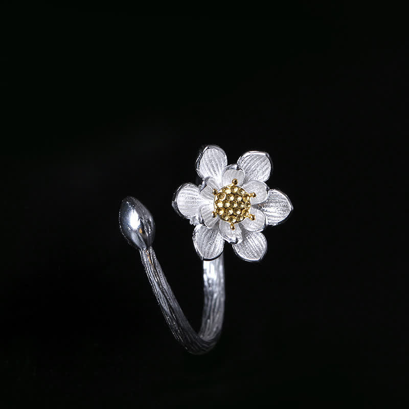 925 Sterling Silver Lotus Flower Blessing Ring