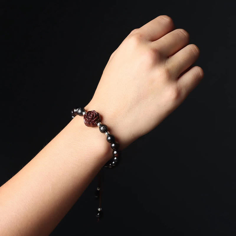 Handmade 8mm Small Leaf Red Sandalwood Beaded Unisex Bracelet