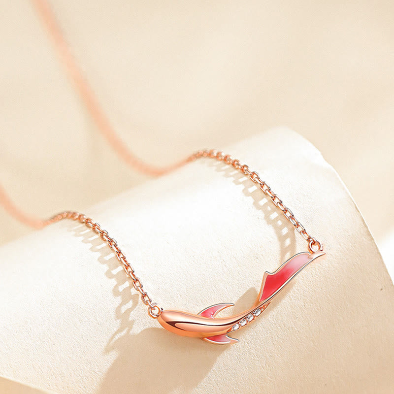 925 Sterling Silver Koi Fish Luck Zircon Prosperity Necklace Pendant