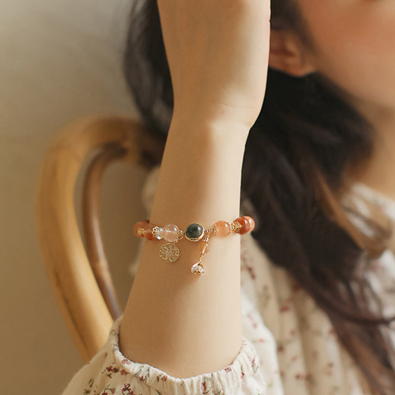 Natural Multicolored Rutilated Quartz Gold and Copper Eight-Pointed Star Flower Bracelet