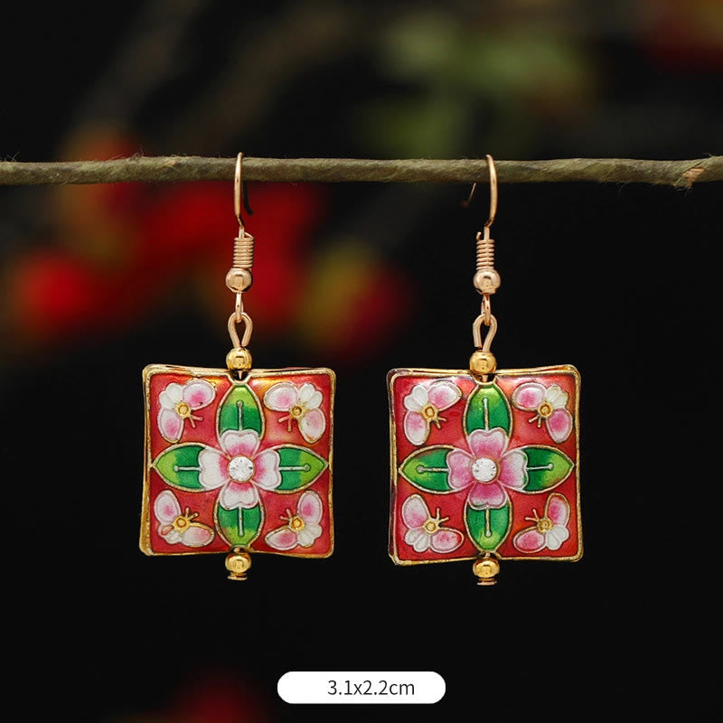 Artistic Copper Alloy Lotus Butterfly and Flower Motif Drop Earrings