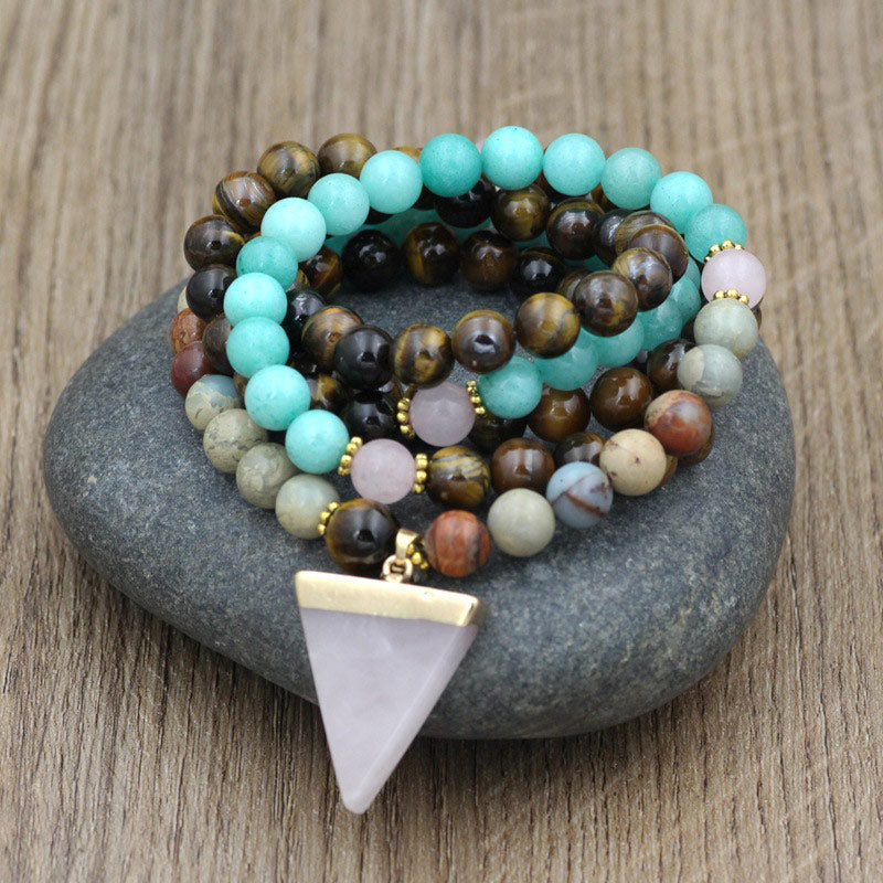 108 Beads Natural Stone Tiger Eye Mala Healing Bracelet