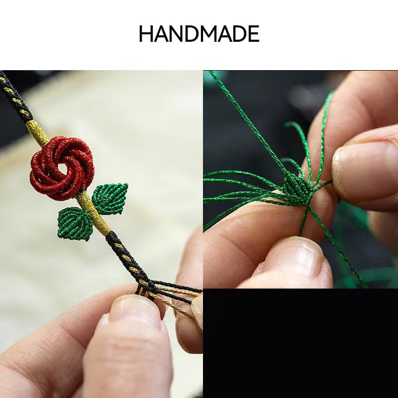 Rose Flower Rope Eight Thread Peace Knot Luck Handmade Bracelet
