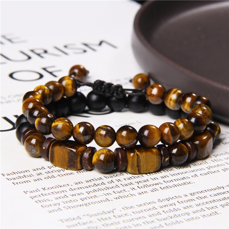 Tiger Eye Frosted Stone Hematite Courage Bracelet