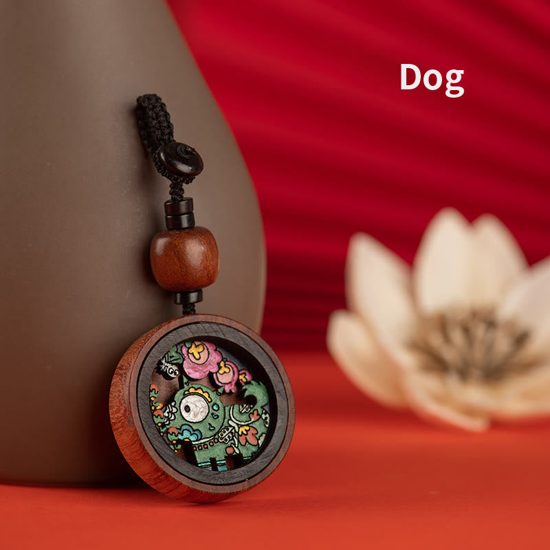 Year Of The Dragon Hand Painted Chinese Zodiac Rosewood Carved Calm Key Chain (Extra 35% Off | USE CODE: FS35)