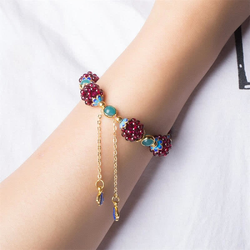 Tibetan-Inspired Handmade Garnet and Amethyst Beaded Bracelet