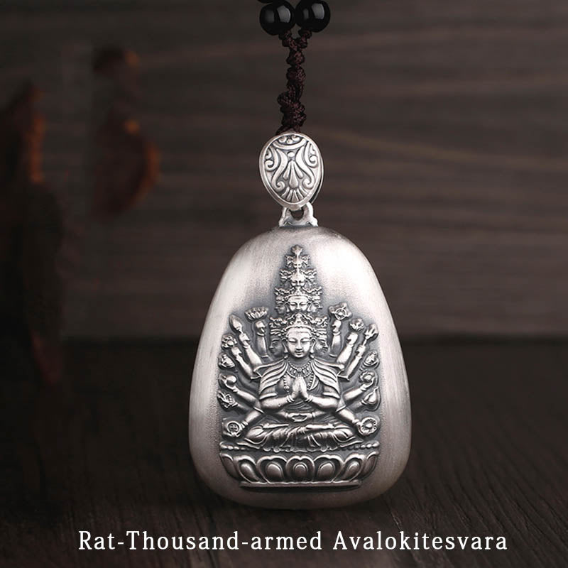 999 Sterling Silver Chinese Zodiac Natal Buddha Heart Sutra Engraved Protection Necklace Pendant