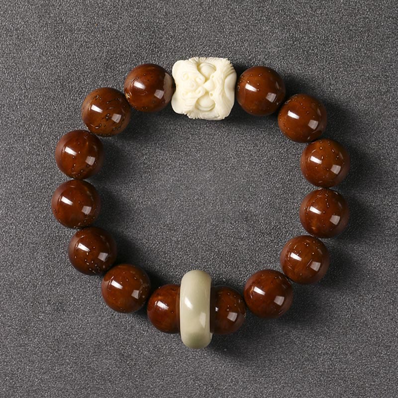 Handcrafted Purple Bodhi Seed Guardian Lion Lotus Beaded Bracelet