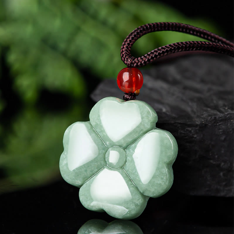 Natural Lucky Four Leaf Clover Jade Prosperity Necklace Pendant