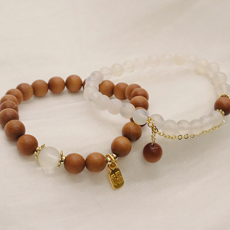 Sandalwood Cat's Eye Fu Character Charm Protection Bracelet