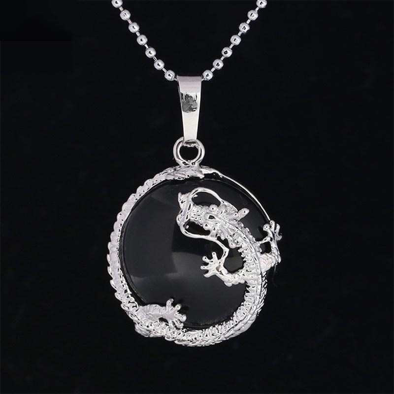 Chinese Dragon Natural Quartz Crystal Healing Energy Necklace Pendant