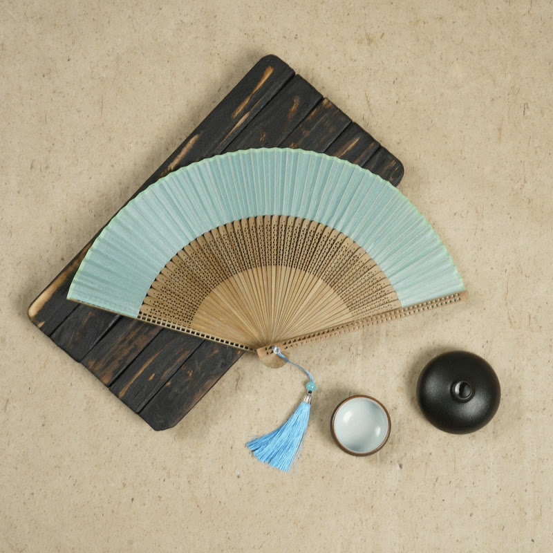 Vintage Handheld Folding Fan With Bamboo Frames