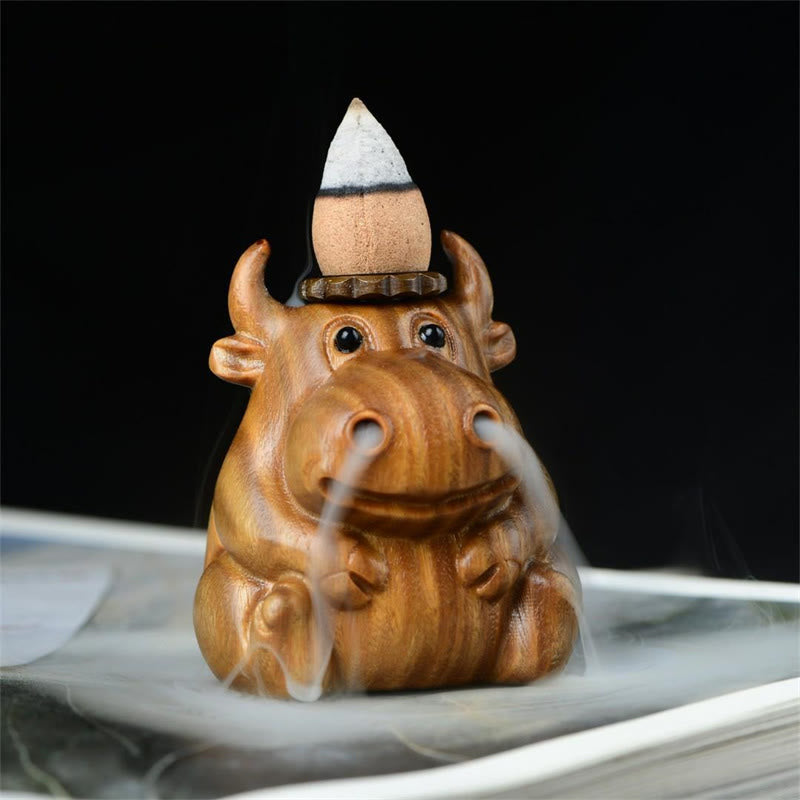 Hand-Carved Green Sandalwood Calf Motif Backflow Incense Burner