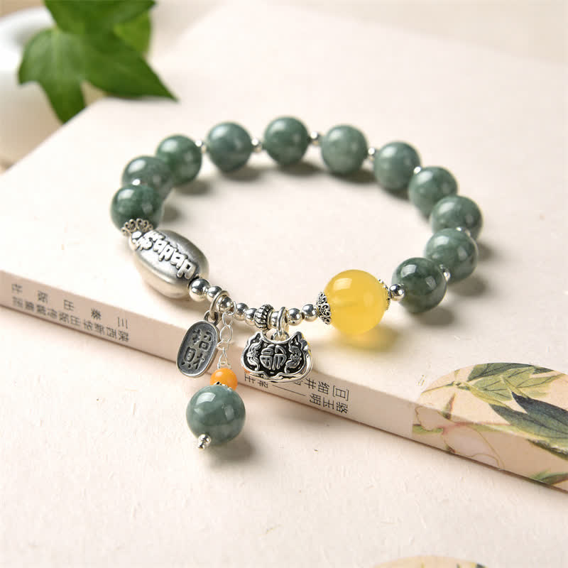 925 Sterling Silver Cyan Jade and Amber Success Bracelet