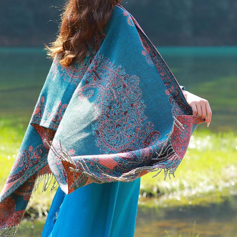 Tibetan Vine Leaves Pattern Design Shawl Cozy Travel Scarf Wrap