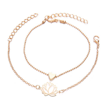 2Pcs Lotus Flower Love Heart Enlightenment Bracelet