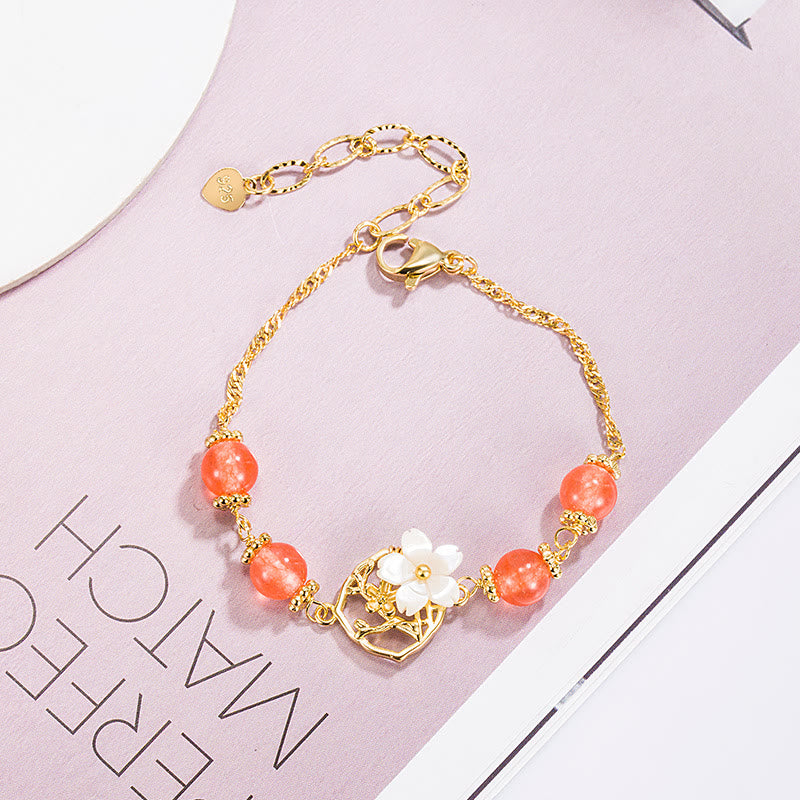 Red Agate and Tridacna Stone Flower Copper Detail Bracelet