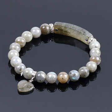 Labradorite Heart Focal Beaded Bracelet for Emotional Balance