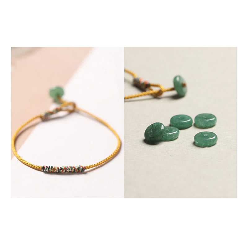Tibetan Handmade Green Aventurine Braided Red String Small Wrist Bracelet