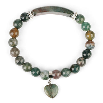 Green Agate Heart Focal Beaded Bracelet for Emotional Balance