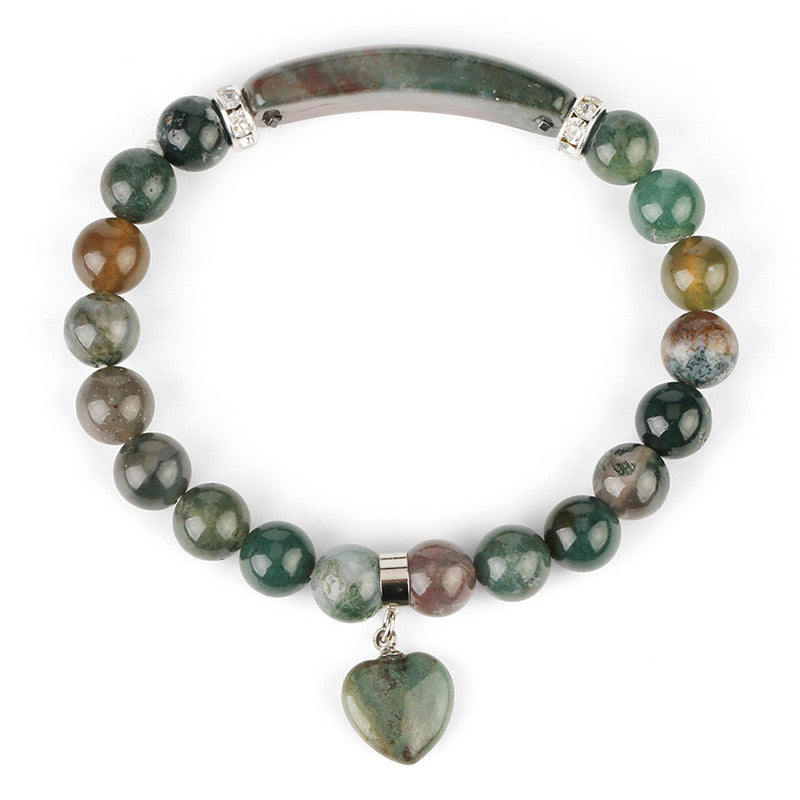 Natural Gemstone Heart Focal Beaded Bracelet for Emotional Balance