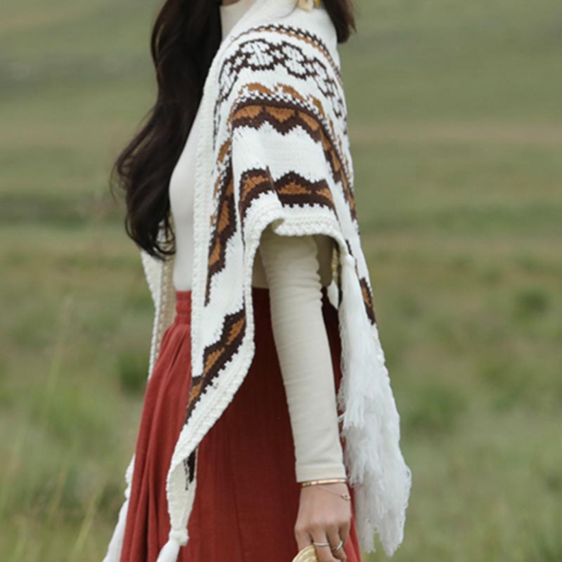 Tibetan Triangular Shawl Striped Tassels Winter Cozy Travel Scarf Wrap