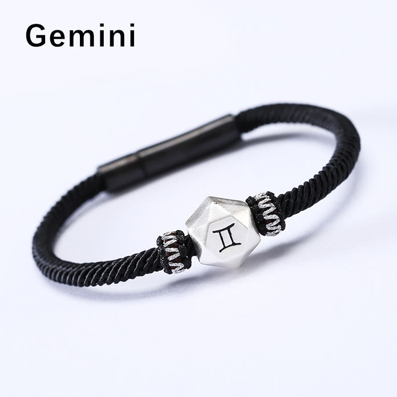 999 Sterling Silver 12 Constellations of the Zodiac Protection Handmade String Bracelet