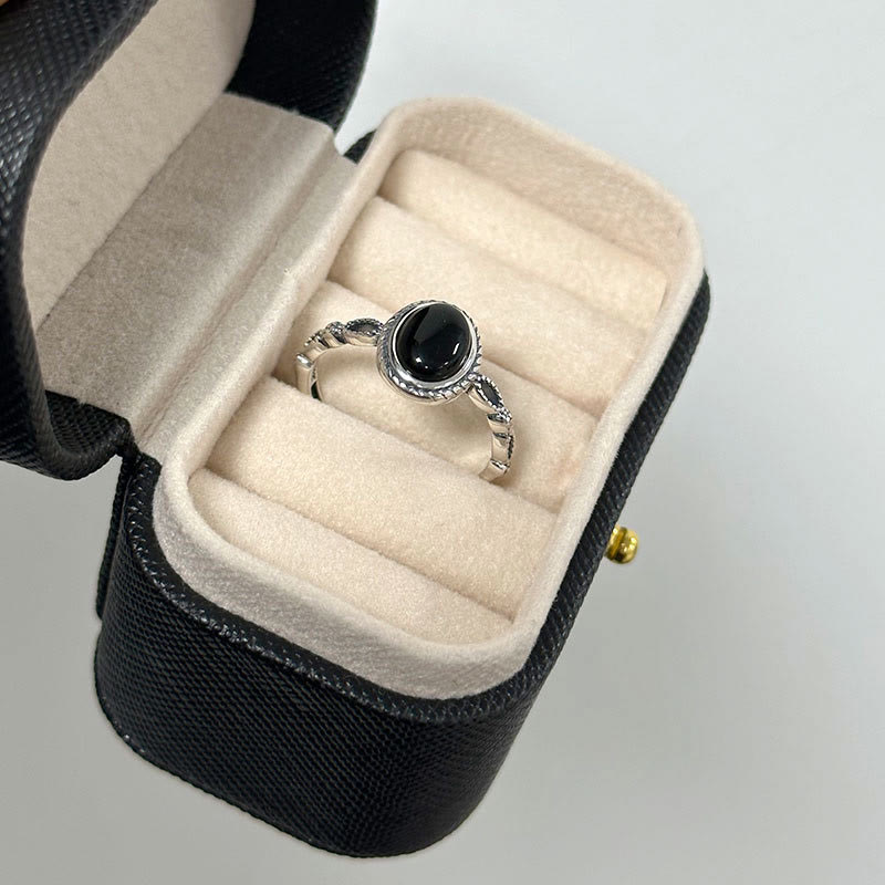 925 Sterling Silver Black Onyx Fortune Ring