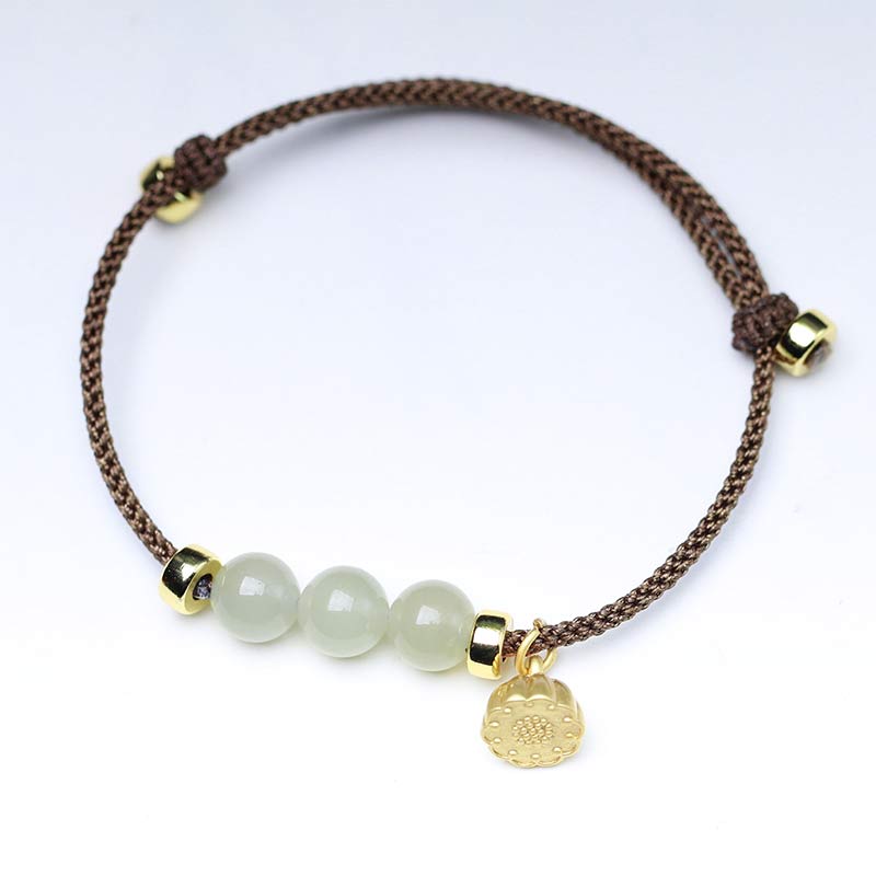 Handmade Natural Jade Lotus Seed Woven Red String Adjustable Bracelet