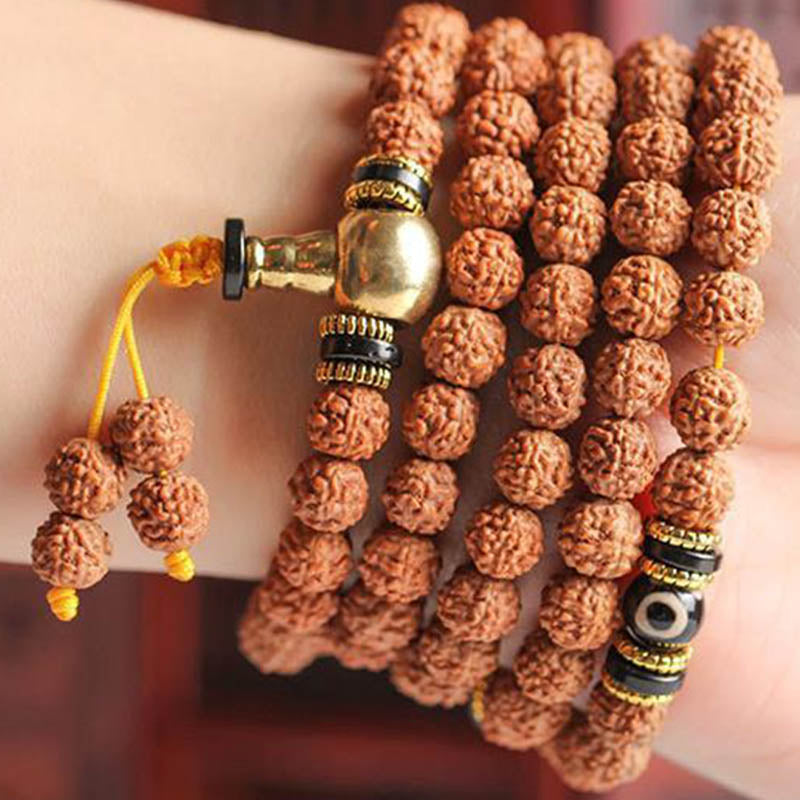 108 Mala Beads Rudraksha Bodhi Seed Dzi Bead Luck Wealth Bracelet