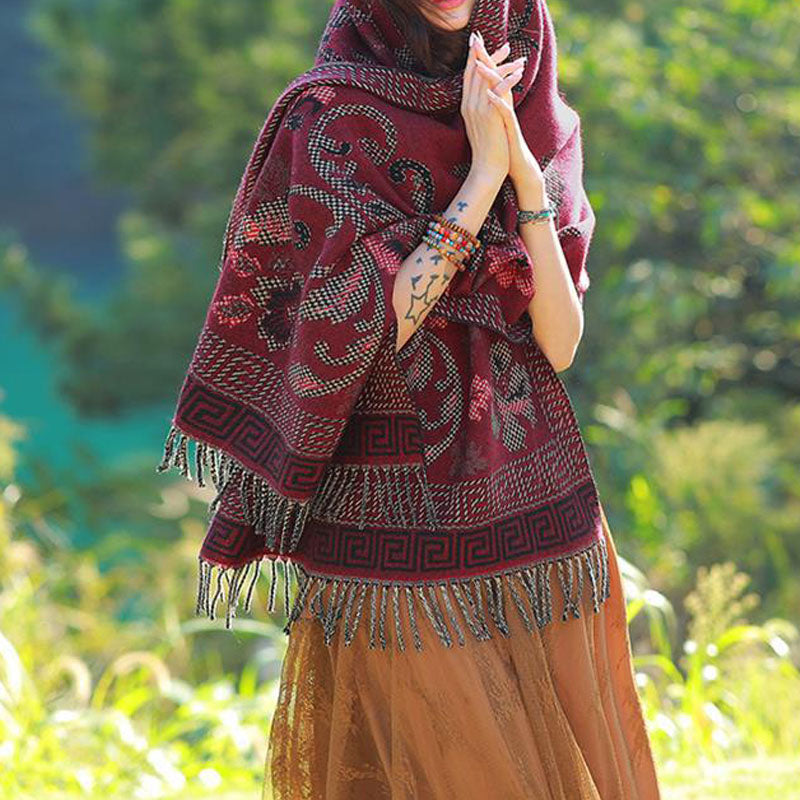 Tibetan Flowers Leaves Pattern Design Shawl Cozy Travel Scarf Wrap