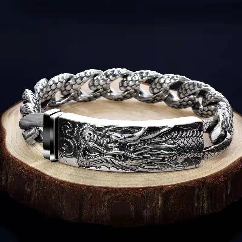 Retro Dragon Scale Pattern Engraved Protection Bracelet