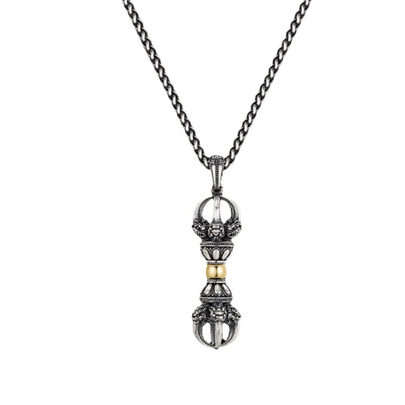 Tibetan Vajra Sterling Silver and Copper Pendant Necklace for Men and Women